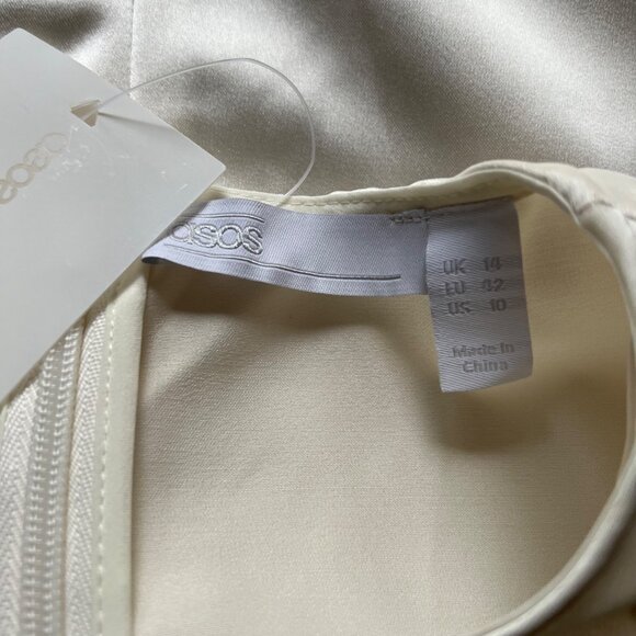 Asos Size 10 Ivory Satin Pleated Ruched Detail Short Puff Sleeve Blouse Top NWT - Picture 9 of 15